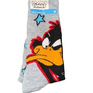 New Looney Tunes Daffy Duck Crew Socks Gray Adult Size 6-12
